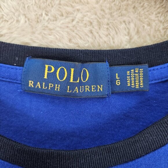 Polo Ralph Lauren Big Pony Spellout Logo T-Shirt Blue White Colorblock Mens Sz L - Picture 7 of 10